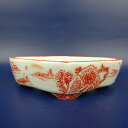 盆栽鉢 は二わ オリジナル鉢 小型 長辺 約13.5cm 剣木瓜鉢 赤絵 風景画 現品 新品