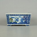 盆栽鉢 平安 香草 小型 長辺 約12.3cm 長方鉢 窓付 色絵 山水図 染付 模様 共布 観賞用 現品 新品