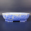 盆栽鉢 平安泉山 小型 長辺 約16.1cm 長方鉢 隅切 青花結晶 釉薬 現品 新品 送料無料