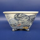盆栽鉢 紀伊 小型 長辺 約11.5cm 正方鉢 外縁 雲足 色絵 龍 ドラゴン 絵鉢 観賞用 現品 新品