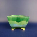 盆栽鉢 桂雲 福田桂雲 小型 長辺 約 12cm 正方鉢 釉薬 現品 新品 送料無料