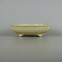 盆栽鉢 里美 寺畑陶園 中型 長辺 約20.5cm 木瓜鉢 白貫入 釉薬 新品 数量物 送料無料