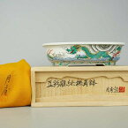 盆栽鉢 月香 (共布・共箱) 五彩 龍絵 撫角 長方鉢 観賞用 現品 新品 送料無料 鉢 植木鉢 趣味 人気商品 癒し プレゼント 贈りもの お祝い