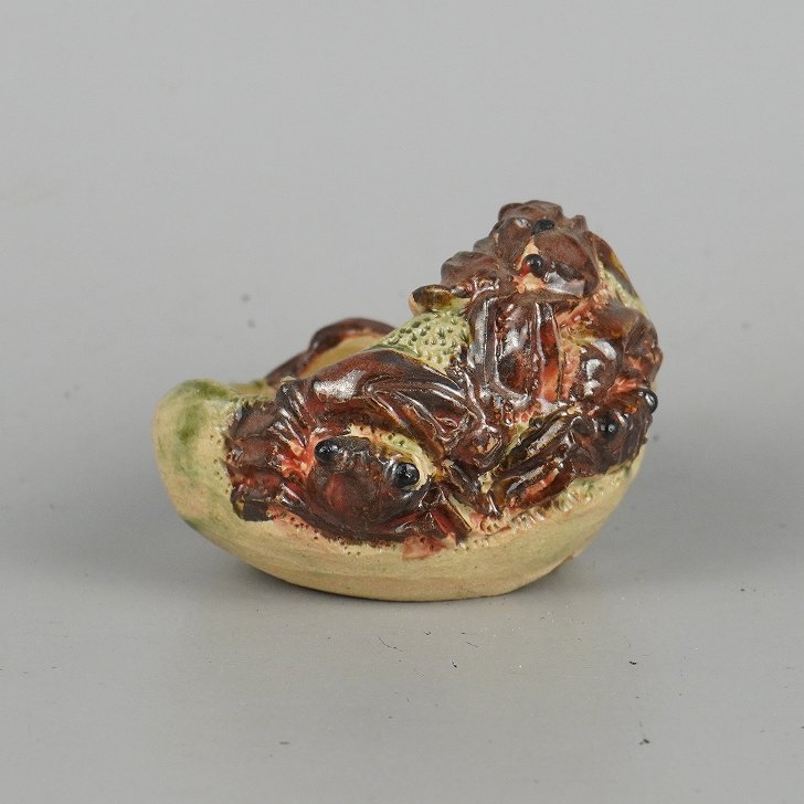 盆栽鉢 正志 古本正志 小鉢 長辺 約8cm 丸鉢 蟹付 かに カニ 釉薬 観賞用 現品 新品