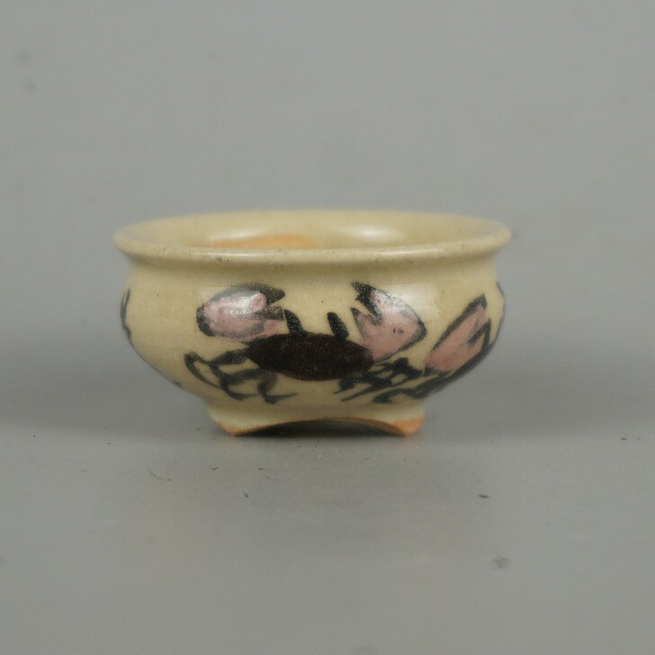 盆栽鉢 是好 矩 豆鉢 長辺 4.4cm 丸鉢 色絵 蟹 かに カニ ミニ鉢 観賞用 現品 新品 送料無料
