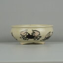 盆栽鉢 是好 矩 小鉢 長辺 約 8.3cm 丸鉢 色絵 蟹 かに カニ 観賞用 現品 新品 送料無料