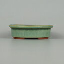 盆栽鉢 常滑 燿山窯 英明 小鉢 長辺 約9.5cm 楕円鉢 外縁 緑釉 釉薬 新品 数量物