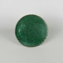 【中古】 陶板 花台 二代 平安東福寺 長辺 約14cm 丸型 飾台 置物台 花飾 釉薬 陶製 盆栽台 緑釉 現品 中古 送料無料