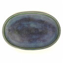 【中古】 水盤 春松 緑己斎 中型 長辺 約 39.9cm 楕円 鉢 水石 盆栽 花器 釉薬 現品 中古 送料無料