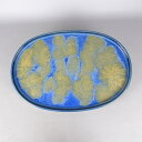 【中古】 水盤 春松 中型 長辺 約 47.5cm 楕円 鉢 水石 盆栽 花器 釉薬 現品 中古 送料無料