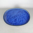 【中古】 水盤 春松 中型 長辺 約 47.5cm 楕円 鉢 水石 盆栽 花器 釉薬 現品 中古 送料無料