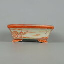 【中古】盆栽鉢 平安佑泉 小鉢 長辺 約 9.5cm 長方鉢 赤絵 山水図 箱付 観賞用 現品 中古鉢