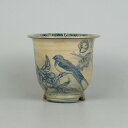 【中古】盆栽鉢 初代 祥石 小型 長辺 約 10.8cm 丸鉢 染付 鳥 花 箱付 観賞用 現品 中古鉢