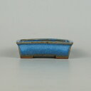 【中古】盆栽鉢 美濃謙山 小鉢 長辺 約8.8cm 長方鉢 釉薬 現品 中古鉢 送料無料