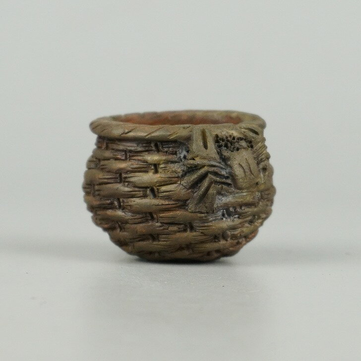 【中古】盆栽鉢 嵐山 豆鉢 長辺 約3.8cm 楕円鉢 籠網 蟹付 カニ 観賞用 現品 中古鉢 送料無料