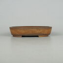 【中古】盆栽鉢 常滑 美芸造 小型 長辺 約15.8cm 楕円鉢 彫入 山水図 泥物 観賞用 現品 中古鉢 送料無料