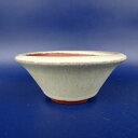 【中古】盆栽鉢 燿山 小型 長辺 約10cm 丸鉢 白釉 釉薬 現品 中古鉢