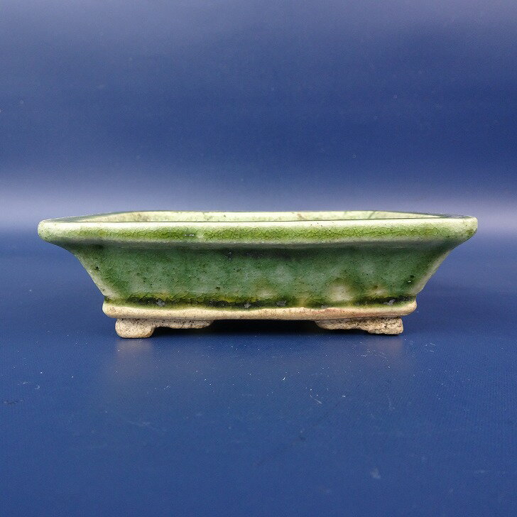 【中古】盆栽鉢 翠園 小型 長辺 約10.8cm 長方鉢 外縁 釉薬 現品 中古鉢 送料無料