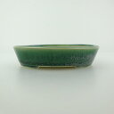 【中古】 盆栽鉢 青香 小型 長辺 約 12cm 楕円鉢 釉薬 現品 中古鉢