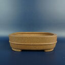 【中古】盆栽鉢 常滑 誠山造 小型 長辺 約14.6cm 長方鉢 撫角 中帯 泥物 現品 中古鉢 送料無料