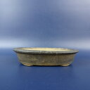 【中古】盆栽鉢 落款なし 小型 長辺 約 10.8cm 楕円鉢 外縁 釉薬 現品 中古鉢