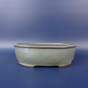 【中古】盆栽鉢 常滑 山秋造 松泉焼 小型 長辺 約 12.5cm 楕円鉢 外縁 釉薬 現品 中古鉢