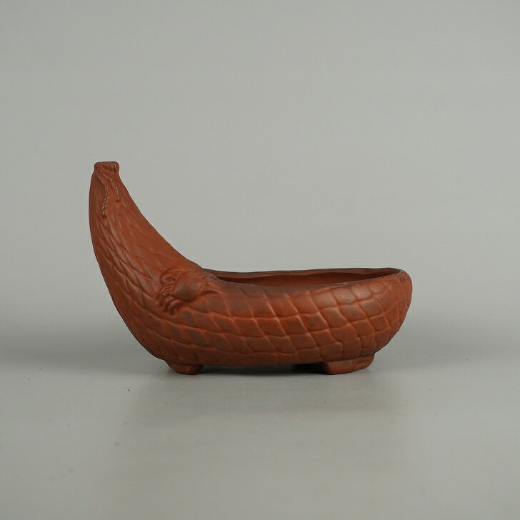 【中古】盆栽鉢 美芸 小型 長辺 約 17m 変形鉢 彫入 蟹付 かに カニ 鑑賞 観賞用 現品 中古鉢 送料無料