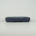 【中古】盆栽鉢 常滑 一弘造 小型 長辺 約16cm 長方鉢 縁付 撫角 釉薬 現品 中古鉢
