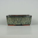 【中古】 盆栽鉢 燿山窯 英明 小型 長辺 約15.2cm 長方鉢 撫角 釉薬 現品 中古鉢 送料無料