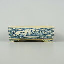 【中古】盆栽鉢 美山 小型 長辺 約11.8cm 長方鉢 窓付 染付 山水図 現品 中古鉢