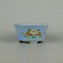 【中古】盆栽鉢 支香 小型 長辺 約10cm 丸鉢 色絵 花 釉薬 現品 中古鉢 送料無料