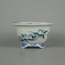 【中古】盆栽鉢 九谷峰山 小型 長辺 約 13cm 長方鉢 外縁 色絵 鳥 花 梅 観賞用 現品 中古鉢