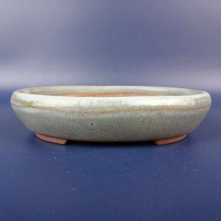 【中古】盆栽鉢 線栽 小型 長辺 約11.5cm 楕円鉢 釉薬 現品 中古鉢