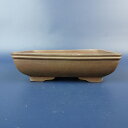 【中古】盆栽鉢 落款なし 小型 長辺 約 12cm 長方鉢 段足 上帯 泥鉢 現品 中古鉢 送料無料