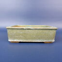 【中古】盆栽鉢 落款あり 小型 長辺 約12cm 長方鉢 外縁 下帯 釉薬 現品 中古鉢 送料無料