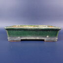 【中古】盆栽鉢 常滑 一弘造 小型 長辺 約13.2cm 長方鉢 外縁 釉薬 現品 中古鉢