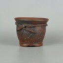 【中古】盆栽鉢 泥珠 小鉢 長辺 約9.8cm 丸鉢 彫入 模様 飾り紐 現品 中古鉢 送料無料