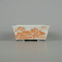 【中古】盆栽鉢 和光 小型 長辺 約11cm 長方鉢 山水図 中国鉢 観賞用 現品 中古鉢 送料無料