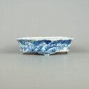 【中古】盆栽鉢 和光 小型 長辺 約14.8cm 木瓜鉢 山水図 中国鉢 観賞用 現品 中古鉢 送料無料