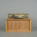 【中古】盆栽鉢 桑津 香石 小型 長辺 約14.3cm 楕円鉢 色絵 波 蝶 風景 箱付 観賞用 現品 中古鉢