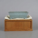 【中古】盆栽鉢 月之輪 涌泉 小型 長辺 約13cm 長方鉢 下帯 文字 布付 箱付 観賞用 現品 中古鉢