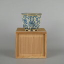 【中古】 盆栽鉢 陶雀 小鉢 長辺 約 9cm 八角鉢 外縁 染付 花 はな ハナ 植物 箱付 観賞用 現品 中古鉢