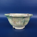 【中古】 盆栽鉢 常滑 秀峰 小鉢 長辺 約9.8cm 輪花鉢 釉薬 現品 中古鉢 送料無料