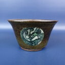 【中古】盆栽鉢 常滑 樹晃造 小型 長辺 約11cm 丸鉢 絵鉢 龍 亀 鳥 釉薬 観賞用 現品 中古鉢 送料無料