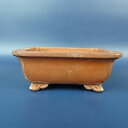 【中古】盆栽鉢 常滑 壱興造記 渡辺 一弘 小型 長辺 約12.3cm 長方鉢 外縁 隅入 雲足 泥鉢 現品 中古鉢