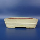 【中古】盆栽鉢 青香 小型 長辺 約 14cm 長方鉢 隅入 中帯 釉薬 現品 中古鉢 送料無料