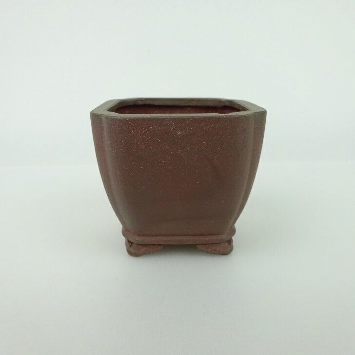 【中古】盆栽鉢 青香 小鉢 長辺 約6.5cm 正方鉢 隅入 雲足 下帯 泥物 現品 中古鉢