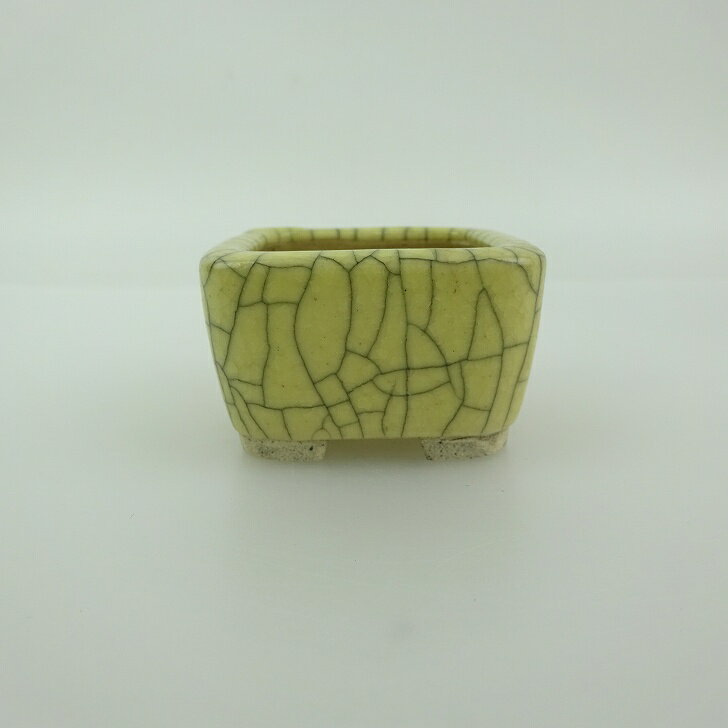 【中古】盆栽鉢 青香 豆鉢 長辺 約4.5cm 正方鉢 貫入 釉薬 現品 中古鉢