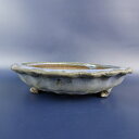 【中古】盆栽鉢 常滑 竜岳造 小型 長辺 約19cm 輪花鉢 釉薬 現品 中古鉢 送料無料
