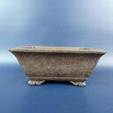【中古】盆栽鉢 落款あり 小型 長辺 約16.2cm 長方鉢 外縁 隅入下帯 泥物 現品 中古鉢 送料無料